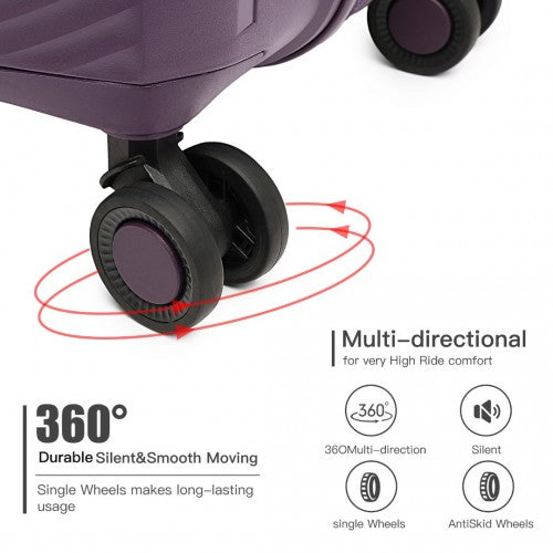 British Traveller 3 Pcs Set Spinner Hard Shell PP Suitcase With TSA Lock - Purple