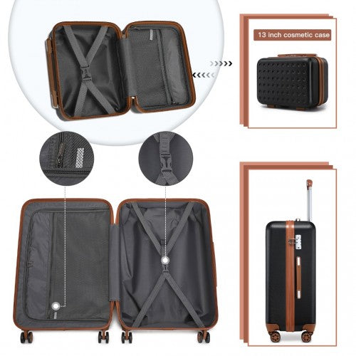 Kono 13/20 Inch Flexible Hard Shell ABS Suitcase With TSA Lock And Vanity Case - Black