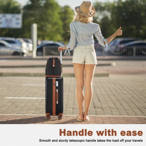 K2394L+EA2212 - Kono 20 Inch ABS Carry On Cabin Suitcase 4 Piece Travel Set Included Vanity Case And Weekend Bag and Toiletry Bag - Black