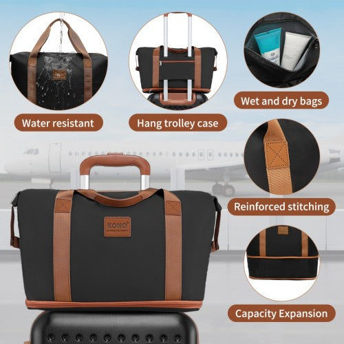 K2394L+EA2212 - Kono 20 Inch ABS Carry On Cabin Suitcase 4 Piece Travel Set Included Vanity Case And Weekend Bag and Toiletry Bag - Black