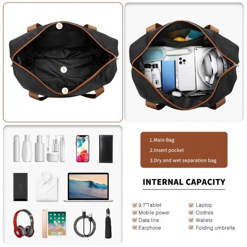 K2394L+EA2212 - Kono 20 Inch ABS Carry On Cabin Suitcase 4 Piece Travel Set Included Vanity Case And Weekend Bag and Toiletry Bag - Black