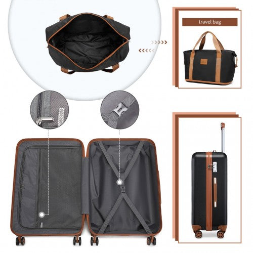 K2394L+EA2212 - Kono 20 Inch ABS Carry On Cabin Suitcase 4 Piece Travel Set Included Vanity Case And Weekend Bag and Toiletry Bag - Black