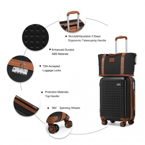 K2394L+EA2212 - Kono 20 Inch ABS Carry On Cabin Suitcase 4 Piece Travel Set Included Vanity Case And Weekend Bag and Toiletry Bag - Black