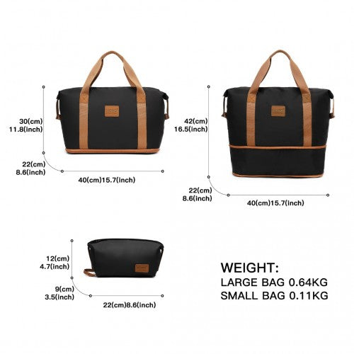 K2394L+EA2212 - Kono 20 Inch ABS Carry On Cabin Suitcase 4 Piece Travel Set Included Vanity Case And Weekend Bag and Toiletry Bag - Black