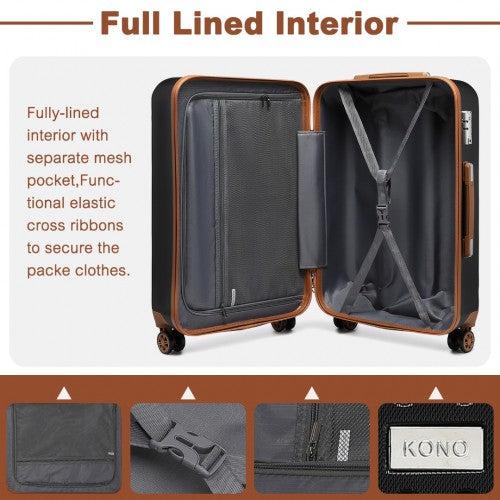 Kono 24 Inch Flexible Hard Shell ABS Suitcase With TSA Lock - Black