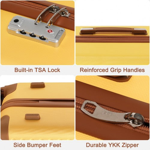 Kono 24 Inch Flexible Hard Shell ABS Suitcase With TSA Lock - Yellow