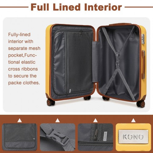 Kono 24 Inch Flexible Hard Shell ABS Suitcase With TSA Lock - Yellow