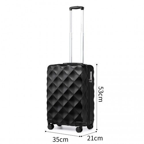 British Traveller 20 Inch Ultralight ABS And Polycarbonate Bumpy Diamond Suitcase With TSA Lock - Black