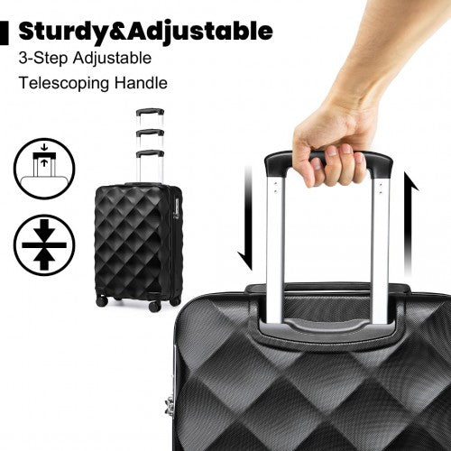 British Traveller 20 Inch Ultralight ABS And Polycarbonate Bumpy Diamond Suitcase With TSA Lock - Black