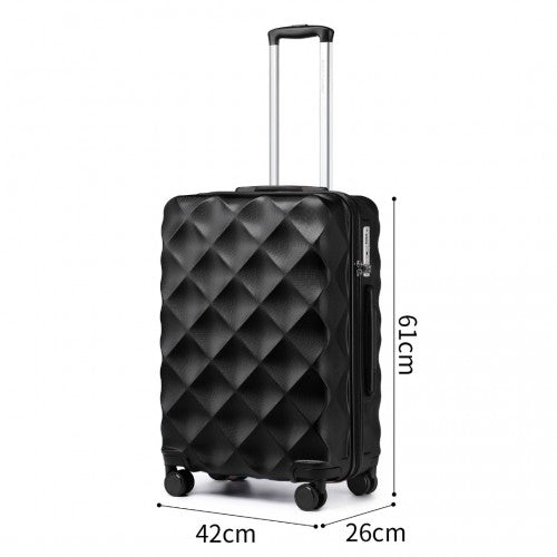 British Traveller 24 Inch Ultralight ABS And Polycarbonate Bumpy Diamond Suitcase With TSA Lock - Black