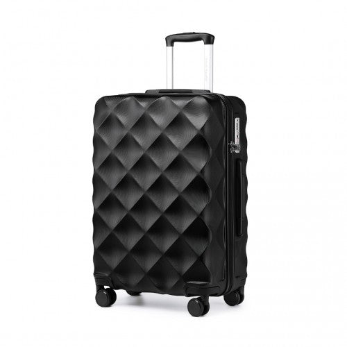 British Traveller 24 Inch Ultralight ABS And Polycarbonate Bumpy Diamond Suitcase With TSA Lock - Black
