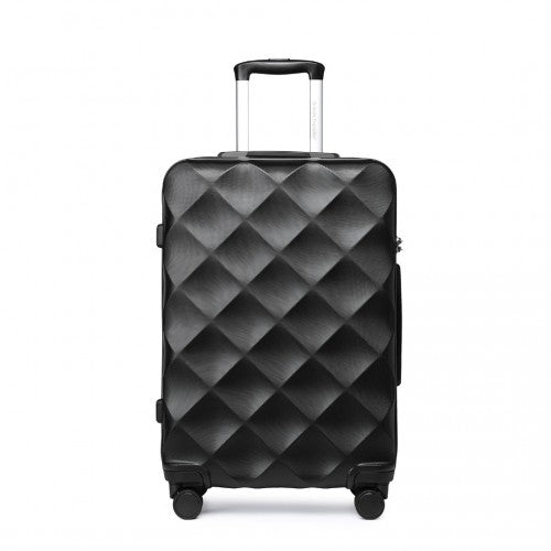 British Traveller 24 Inch Ultralight ABS And Polycarbonate Bumpy Diamond Suitcase With TSA Lock - Black