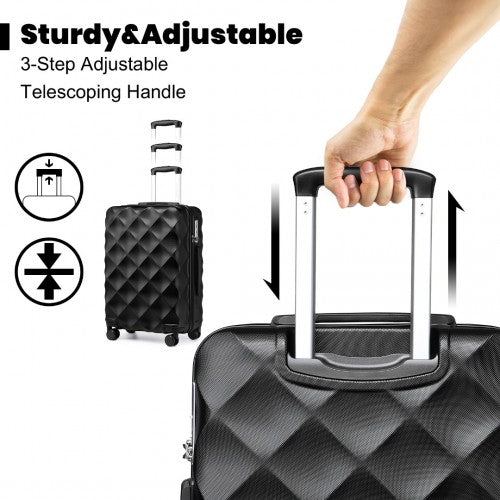 British Traveller 24 Inch Ultralight ABS And Polycarbonate Bumpy Diamond Suitcase With TSA Lock - Black