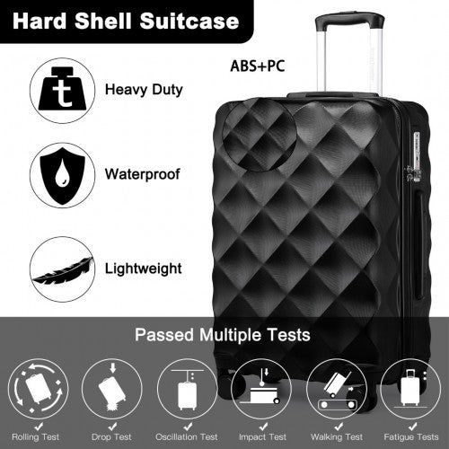 British Traveller 24 Inch Ultralight ABS And Polycarbonate Bumpy Diamond Suitcase With TSA Lock - Black