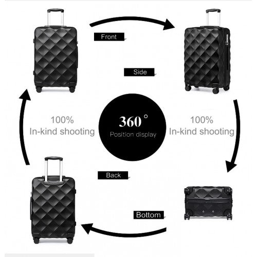 British Traveller 24 Inch Ultralight ABS And Polycarbonate Bumpy Diamond Suitcase With TSA Lock - Black