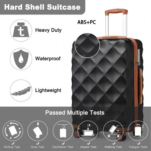 British Traveller 24 Inch Ultralight ABS And Polycarbonate Bumpy Diamond Suitcase With TSA Lock - Black And Brown