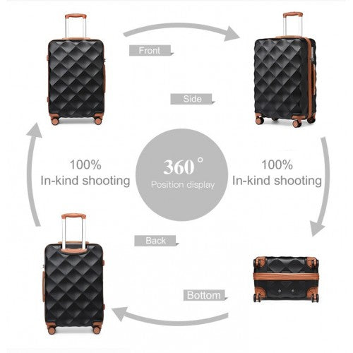 British Traveller 24 Inch Ultralight ABS And Polycarbonate Bumpy Diamond Suitcase With TSA Lock - Black And Brown
