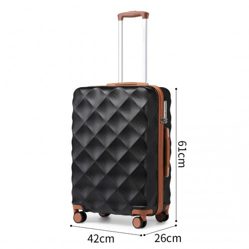 British Traveller 24 Inch Ultralight ABS And Polycarbonate Bumpy Diamond Suitcase With TSA Lock - Black And Brown