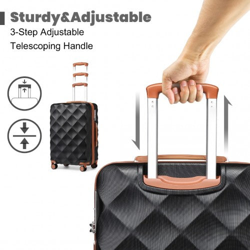 British Traveller 24 Inch Ultralight ABS And Polycarbonate Bumpy Diamond Suitcase With TSA Lock - Black And Brown