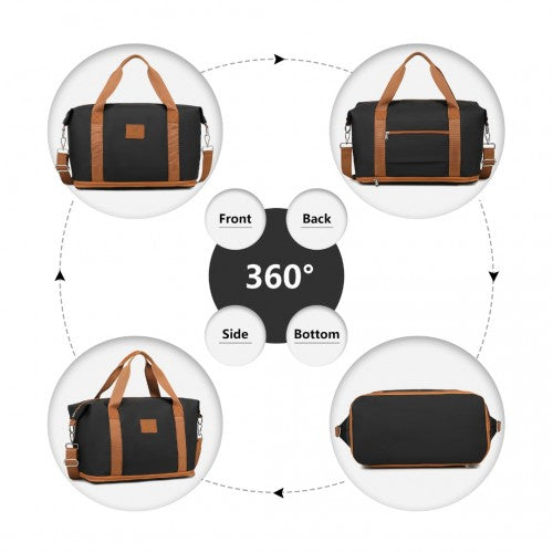 British Traveller 6 Piece Ultralight ABS And Polycarbonate Suitcase Set With Travel Tote And Cosmetic Pouch - Black And Brown