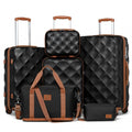 British Traveller 6 Piece Ultralight ABS And Polycarbonate Suitcase Set With Travel Tote And Cosmetic Pouch - Black And Brown