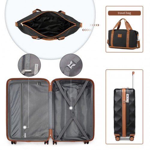British Traveller 6 Piece Ultralight ABS And Polycarbonate Suitcase Set With Travel Tote And Cosmetic Pouch - Black And Brown