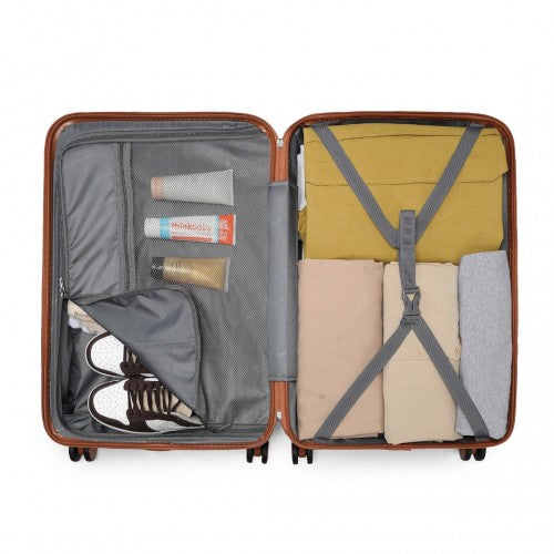 British Traveller 6 Piece Ultralight ABS And Polycarbonate Suitcase Set With Travel Tote And Cosmetic Pouch - Black And Brown