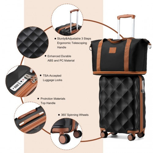 British Traveller 6 Piece Ultralight ABS And Polycarbonate Suitcase Set With Travel Tote And Cosmetic Pouch - Black And Brown