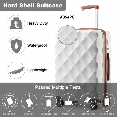 British Traveller 24 Inch Ultralight ABS And Polycarbonate Bumpy Diamond Suitcase With TSA Lock - Cream