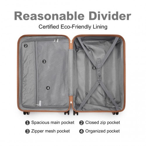 British Traveller 24 Inch Ultralight ABS And Polycarbonate Bumpy Diamond Suitcase With TSA Lock - Cream