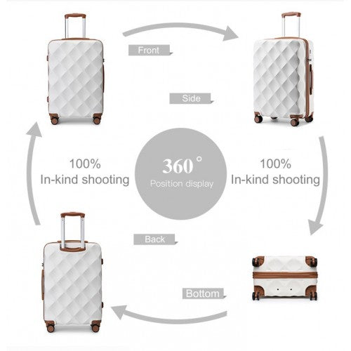 British Traveller 24 Inch Ultralight ABS And Polycarbonate Bumpy Diamond Suitcase With TSA Lock - Cream