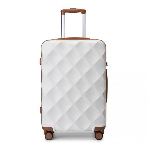 British Traveller 24 Inch Ultralight ABS And Polycarbonate Bumpy Diamond Suitcase With TSA Lock - Cream