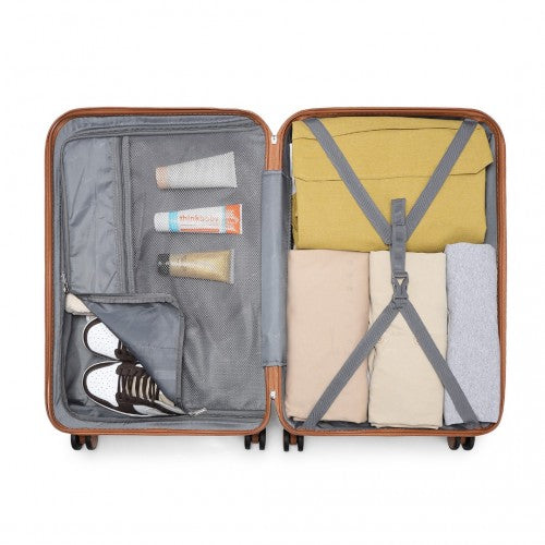 British Traveller 24 Inch Ultralight ABS And Polycarbonate Bumpy Diamond Suitcase With TSA Lock - Cream