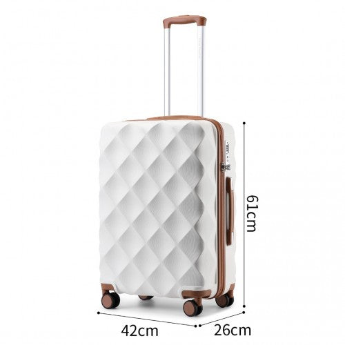 British Traveller 24 Inch Ultralight ABS And Polycarbonate Bumpy Diamond Suitcase With TSA Lock - Cream