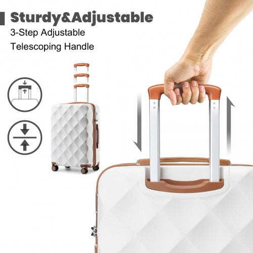 British Traveller 28 Inch Ultralight ABS And Polycarbonate Bumpy Diamond Suitcase With TSA Lock - Cream