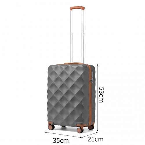 British Traveller Ultralight ABS And Polycarbonate Bumpy Diamond 3 Pcs Luggage Set With TSA Lock - Grey And Brown