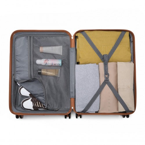 British Traveller 24 Inch Ultralight ABS And Polycarbonate Bumpy Diamond Suitcase With TSA Lock - Grey And Brown