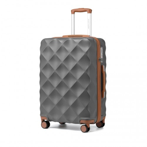 British Traveller 24 Inch Ultralight ABS And Polycarbonate Bumpy Diamond Suitcase With TSA Lock - Grey And Brown