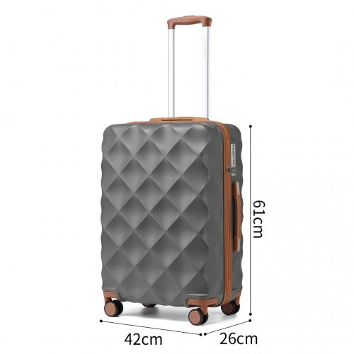 British Traveller 24 Inch Ultralight ABS And Polycarbonate Bumpy Diamond Suitcase With TSA Lock - Grey And Brown