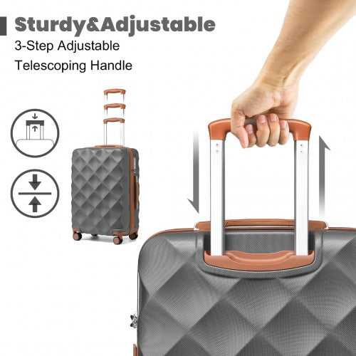 British Traveller 24 Inch Ultralight ABS And Polycarbonate Bumpy Diamond Suitcase With TSA Lock - Grey And Brown