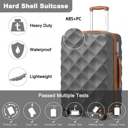 British Traveller 24 Inch Ultralight ABS And Polycarbonate Bumpy Diamond Suitcase With TSA Lock - Grey And Brown