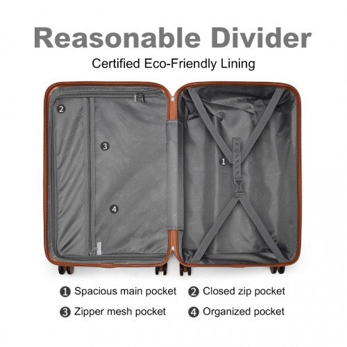 British Traveller Ultralight ABS And Polycarbonate Bumpy Diamond 3 Pcs Luggage Set With TSA Lock - Grey And Brown