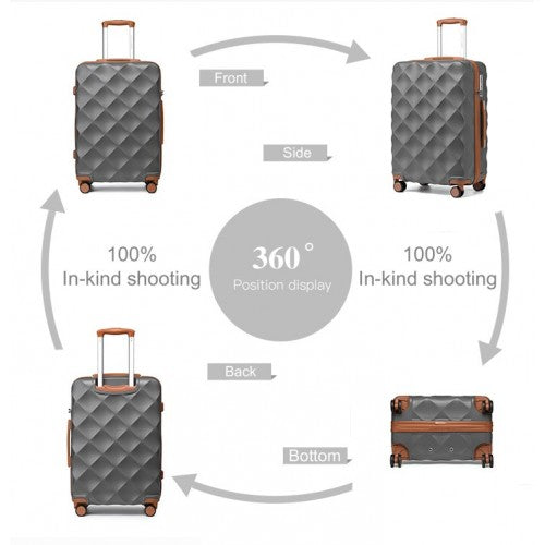 British Traveller 24 Inch Ultralight ABS And Polycarbonate Bumpy Diamond Suitcase With TSA Lock - Grey And Brown