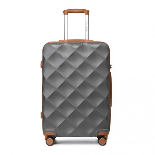 British Traveller 24 Inch Ultralight ABS And Polycarbonate Bumpy Diamond Suitcase With TSA Lock - Grey And Brown