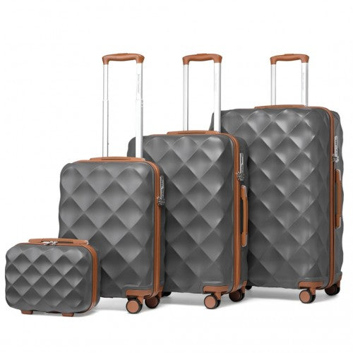 British Traveller Ultralight ABS And Polycarbonate Bumpy Diamond 4 Pcs Luggage Set With TSA Lock - Grey And Brown