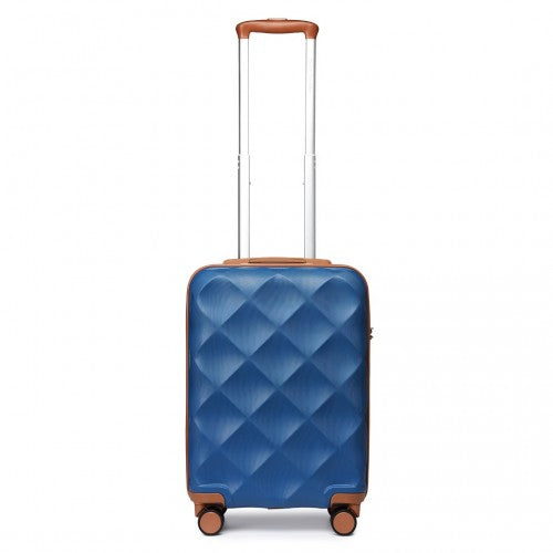 British Traveller 20 Inch Ultralight ABS And Polycarbonate Bumpy Diamond Suitcase With TSA Lock - Navy And Brown