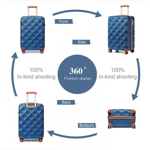 British Traveller 20 Inch Ultralight ABS And Polycarbonate Bumpy Diamond Suitcase With TSA Lock - Navy And Brown