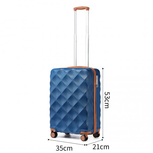British Traveller 20 Inch Ultralight ABS And Polycarbonate Bumpy Diamond Suitcase With TSA Lock - Navy And Brown