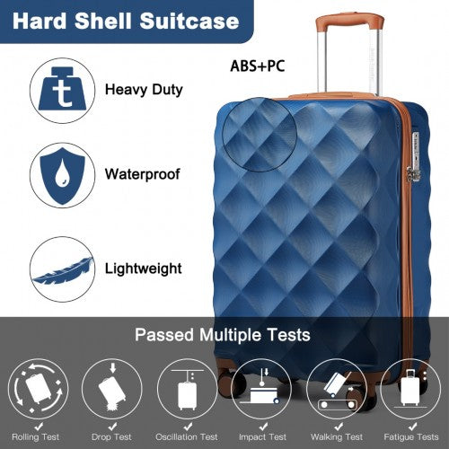 British Traveller 20 Inch Ultralight ABS And Polycarbonate Bumpy Diamond Suitcase With TSA Lock - Navy And Brown