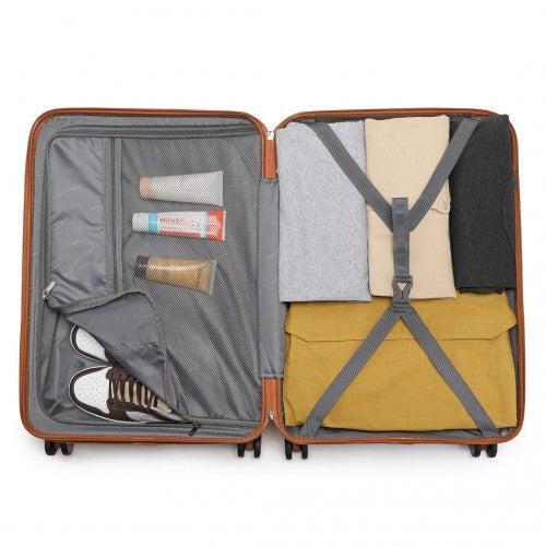 British Traveller 20 Inch Ultralight ABS And Polycarbonate Bumpy Diamond Suitcase With TSA Lock - Navy And Brown